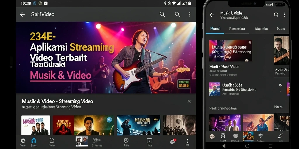 Tampilan antarmuka utama aplikasi 234E yang menampilkan pilihan video musik.