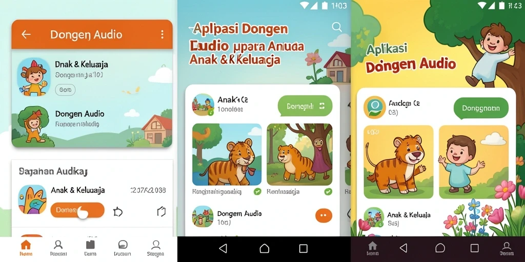 Tampilan antarmuka H03 dengan berbagai pilihan dongeng audio.